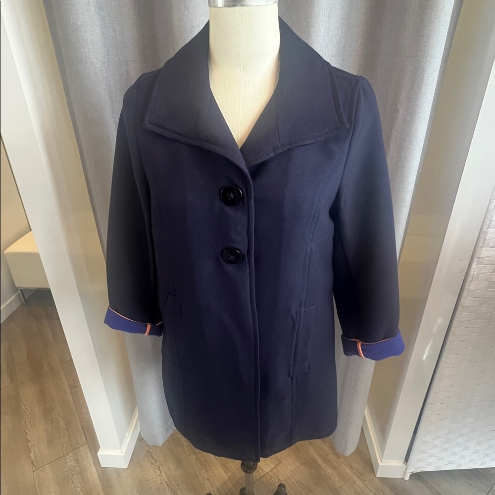 Anthropologie Navy Pea Coat - Women’s Purple & Orange Accents - NWT - Picture 15 of 16